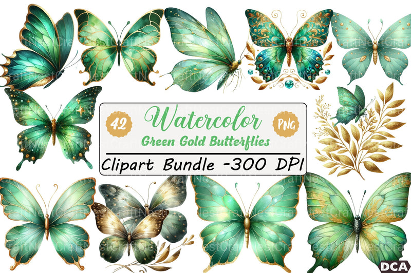 Green Gold Butterflies Clipart Bundle - CraftNest - Digital Crafting and Art