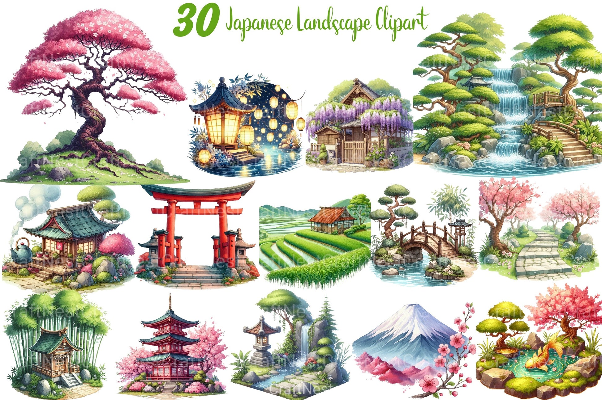 Japanese Landscape Clipart Bundle - CraftNest - Digital Crafting and Art