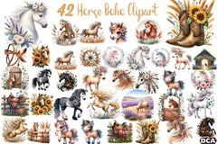 Boho Wild Flowers Horse Clipart Bundle - CraftNest - Digital Crafting and Art