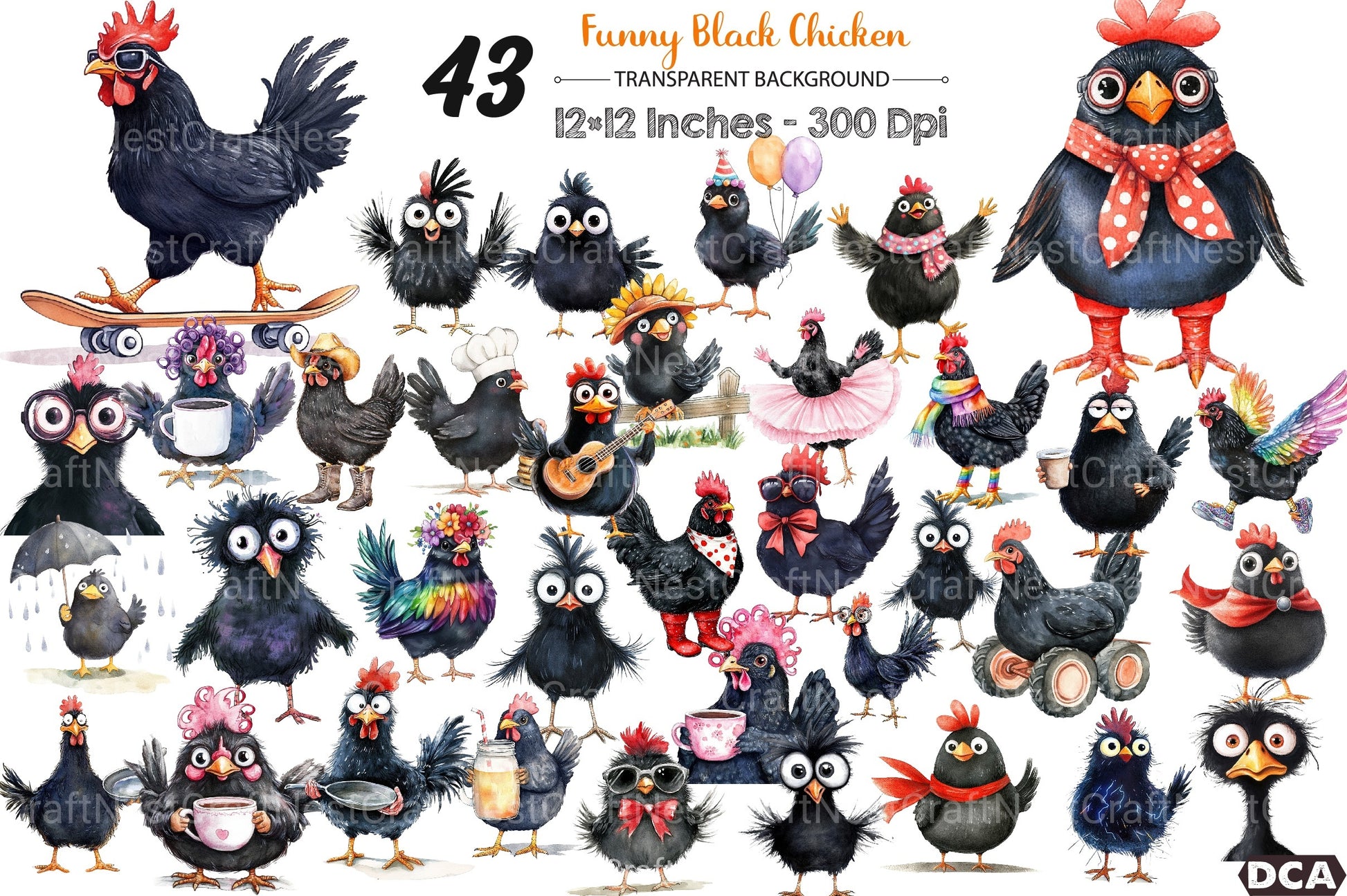 Quirky Funny Black Chicken Clipart Bundle - CraftNest - Digital Crafting and Art