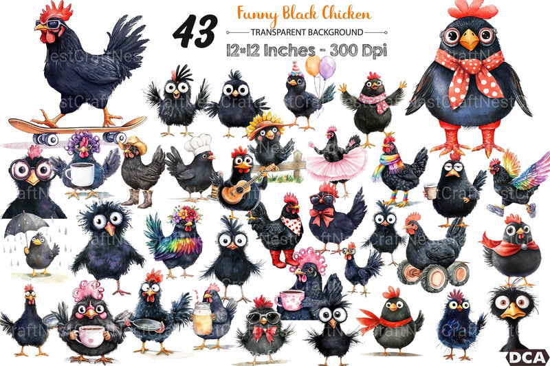 Quirky Funny Black Chicken Clipart Bundle - CraftNest - Digital Crafting and Art