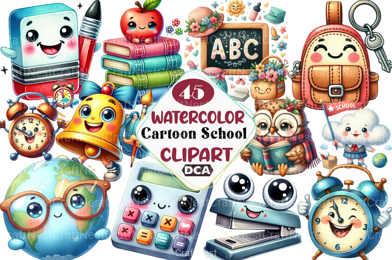 Cartoon School Clipart Bundle - CraftNest - Digital Crafting and Art