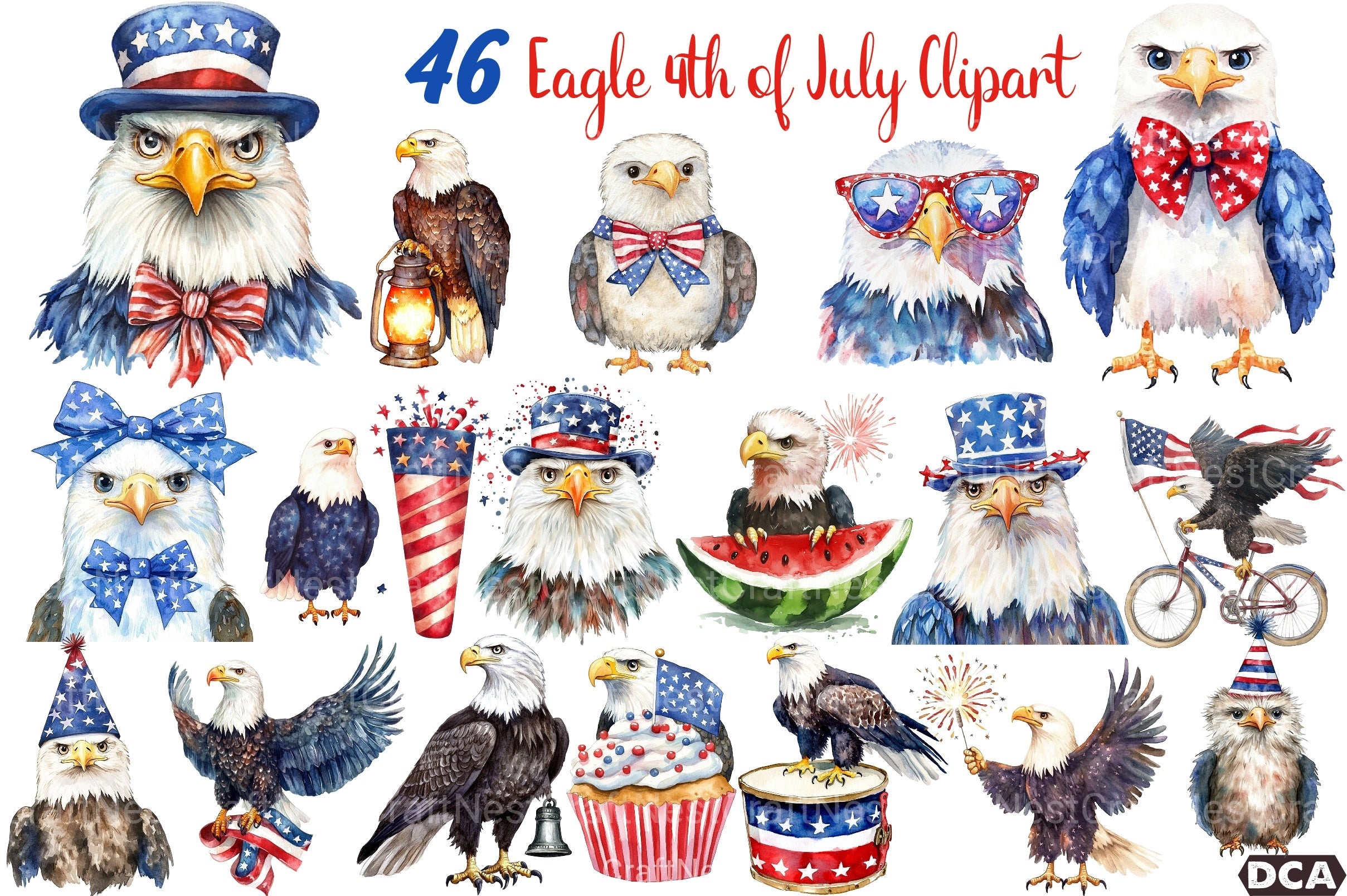 Cute Baby Bald Eagle 4th of July Clipart Bundle 1 - CraftNest - Digital Crafting and Art
