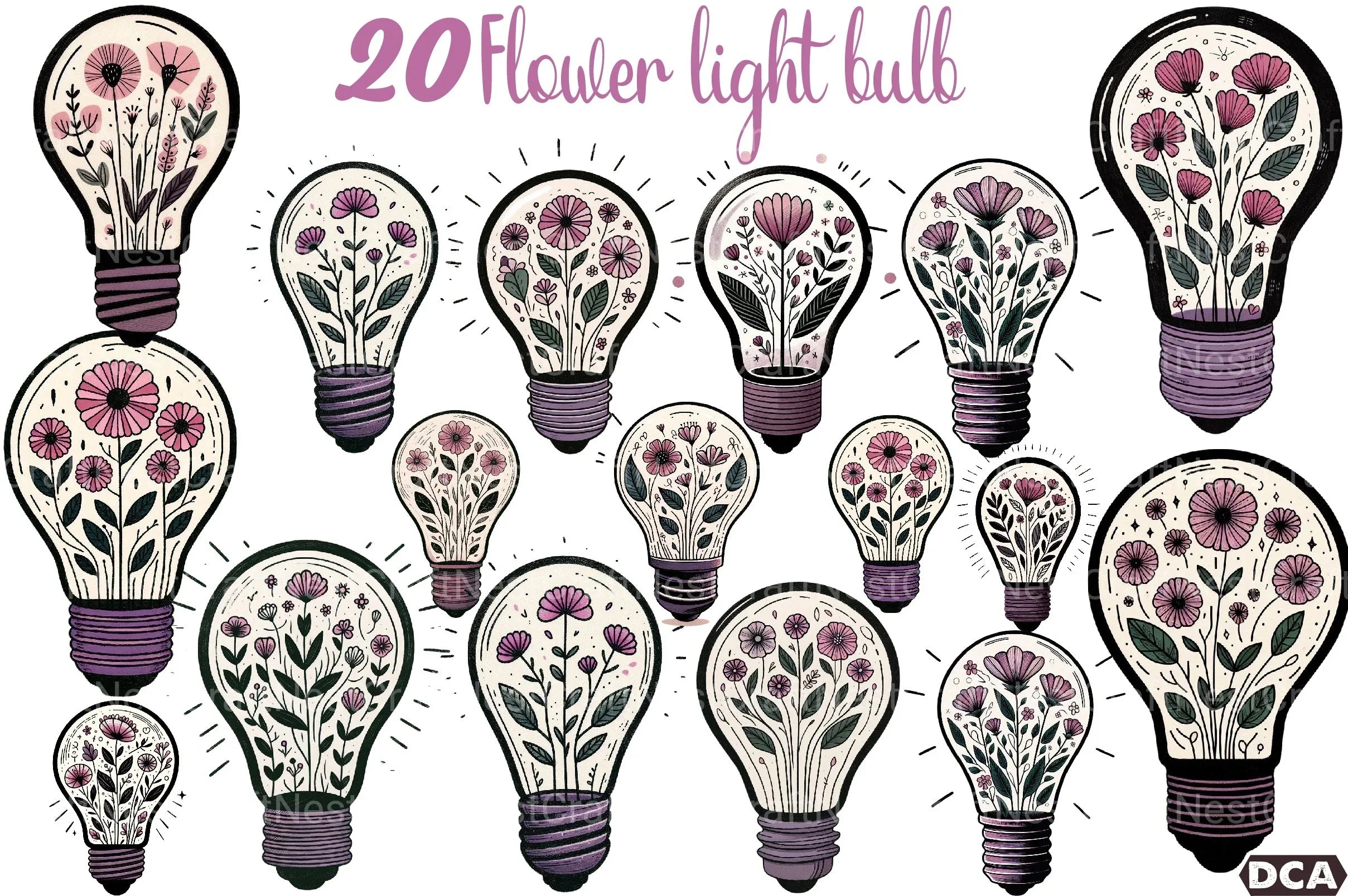 Flower Light Bulb Clipart Bundle - CraftNest - Digital Crafting and Art