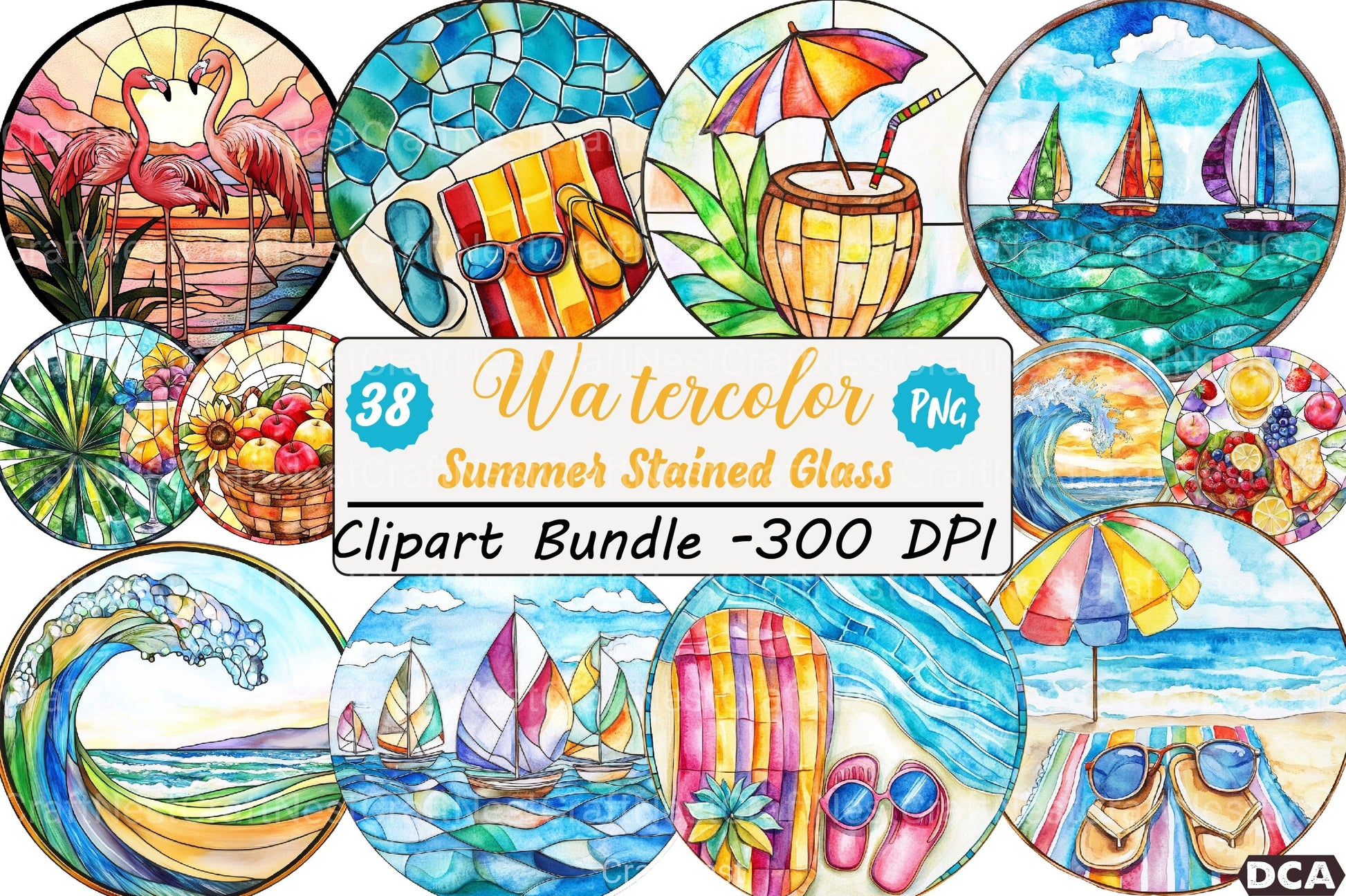 Stained Glass Summer Clipart Bundle - CraftNest - Digital Crafting and Art