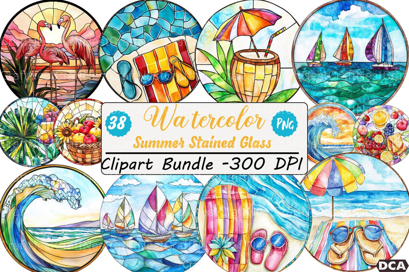 Stained Glass Summer Clipart Bundle - CraftNest - Digital Crafting and Art