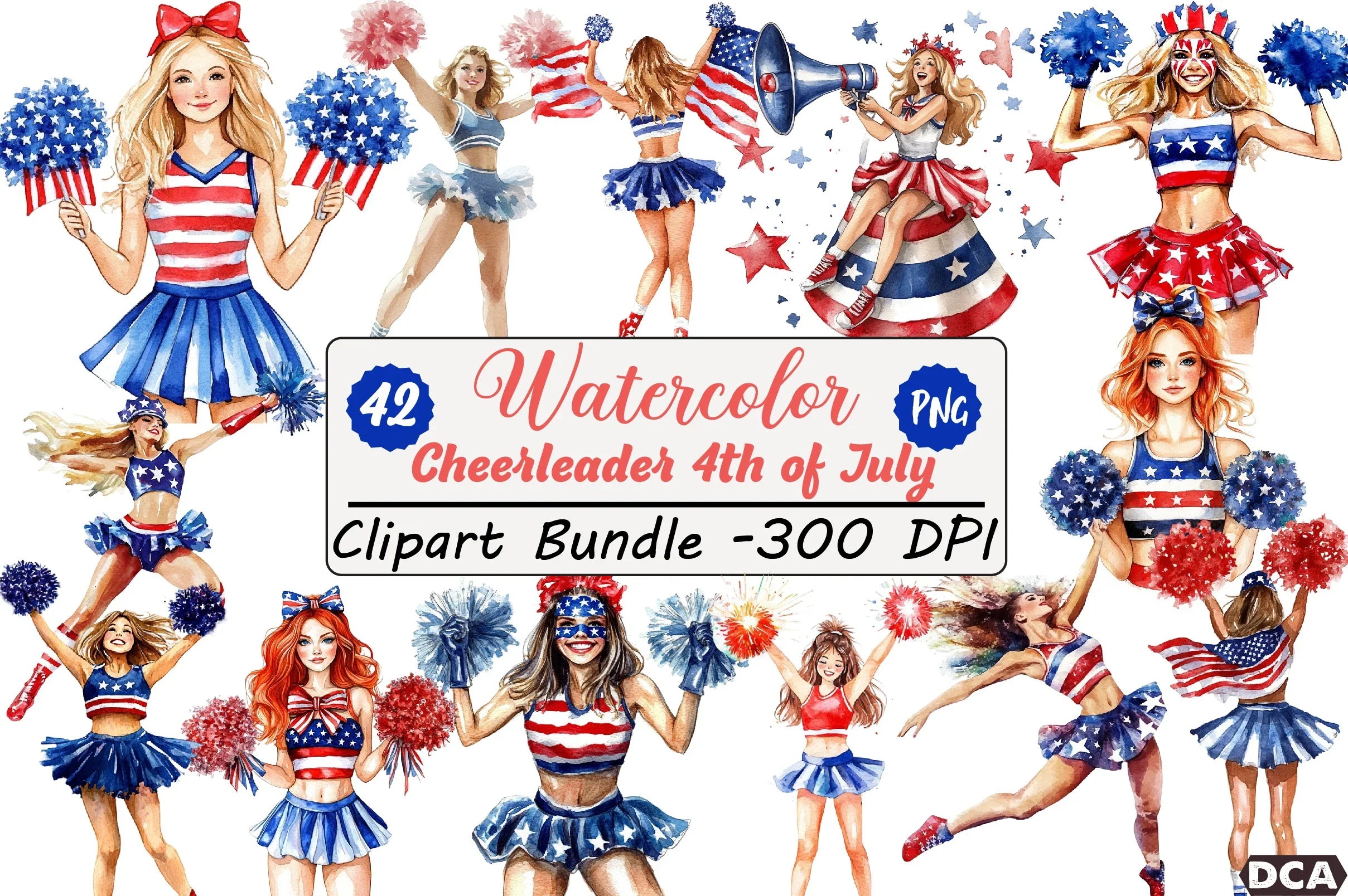 Cheerleader 4th of July Clipart Bundle - CraftNest - Digital Crafting and Art