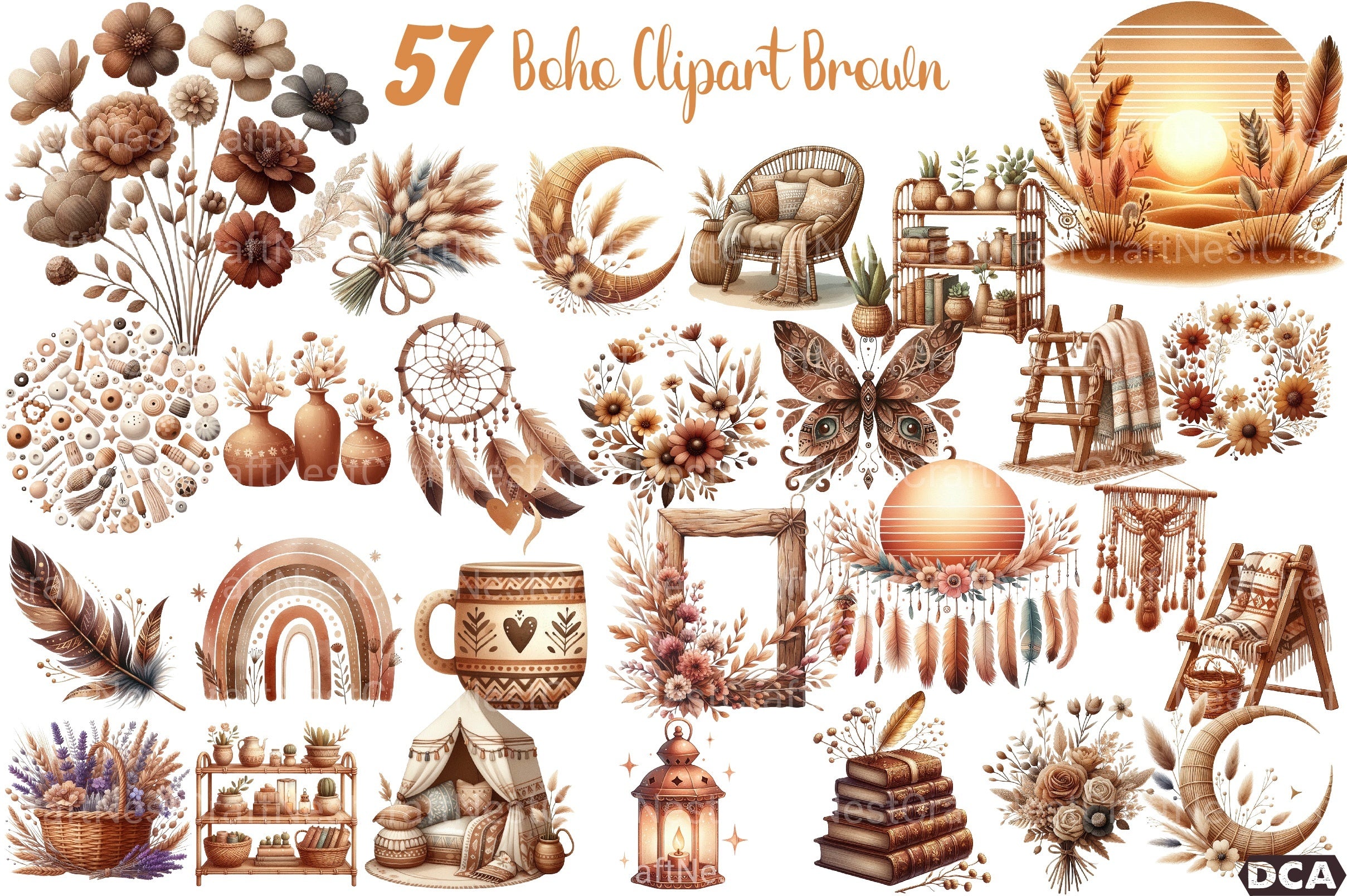 Boho Brown Clipart Bundle - CraftNest - Digital Crafting and Art