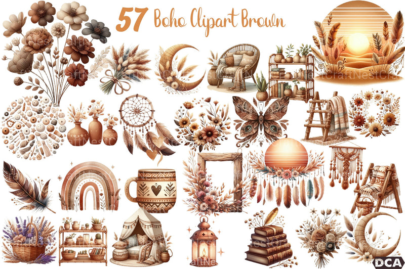Boho Brown Clipart Bundle - CraftNest - Digital Crafting and Art