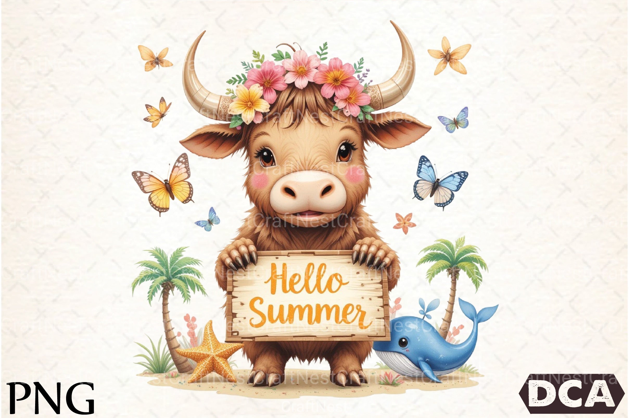 Summer Highland Cow Clipart Bundle 13 - CraftNest - Digital Crafting and Art