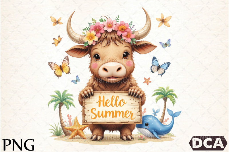 Summer Highland Cow Clipart Bundle 13 - CraftNest - Digital Crafting and Art