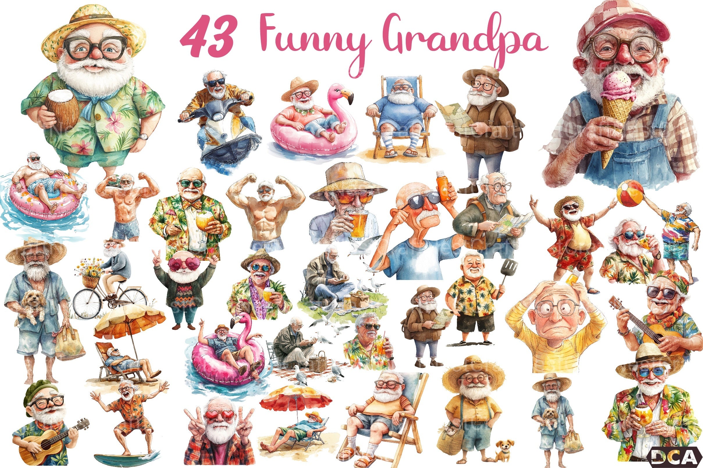 Funny Summer Grandpa Clipart Bundle 4 - CraftNest - Digital Crafting and Art