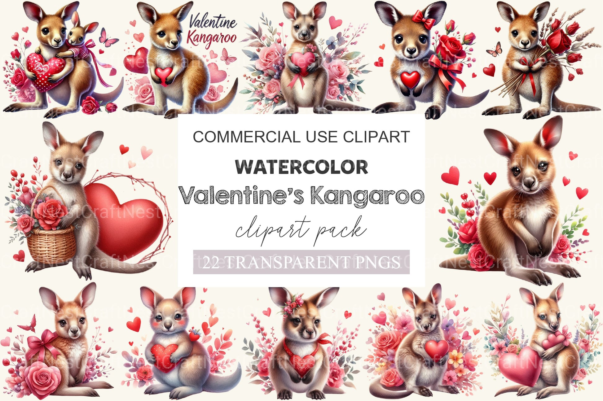 Valentine Kangaroo Clipart Bundle - CraftNest - Digital Crafting and Art