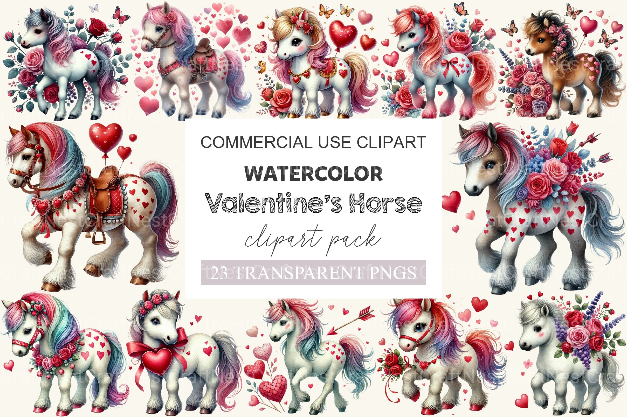 Valentine Horse Clipart Bundle - CraftNest - Digital Crafting and Art
