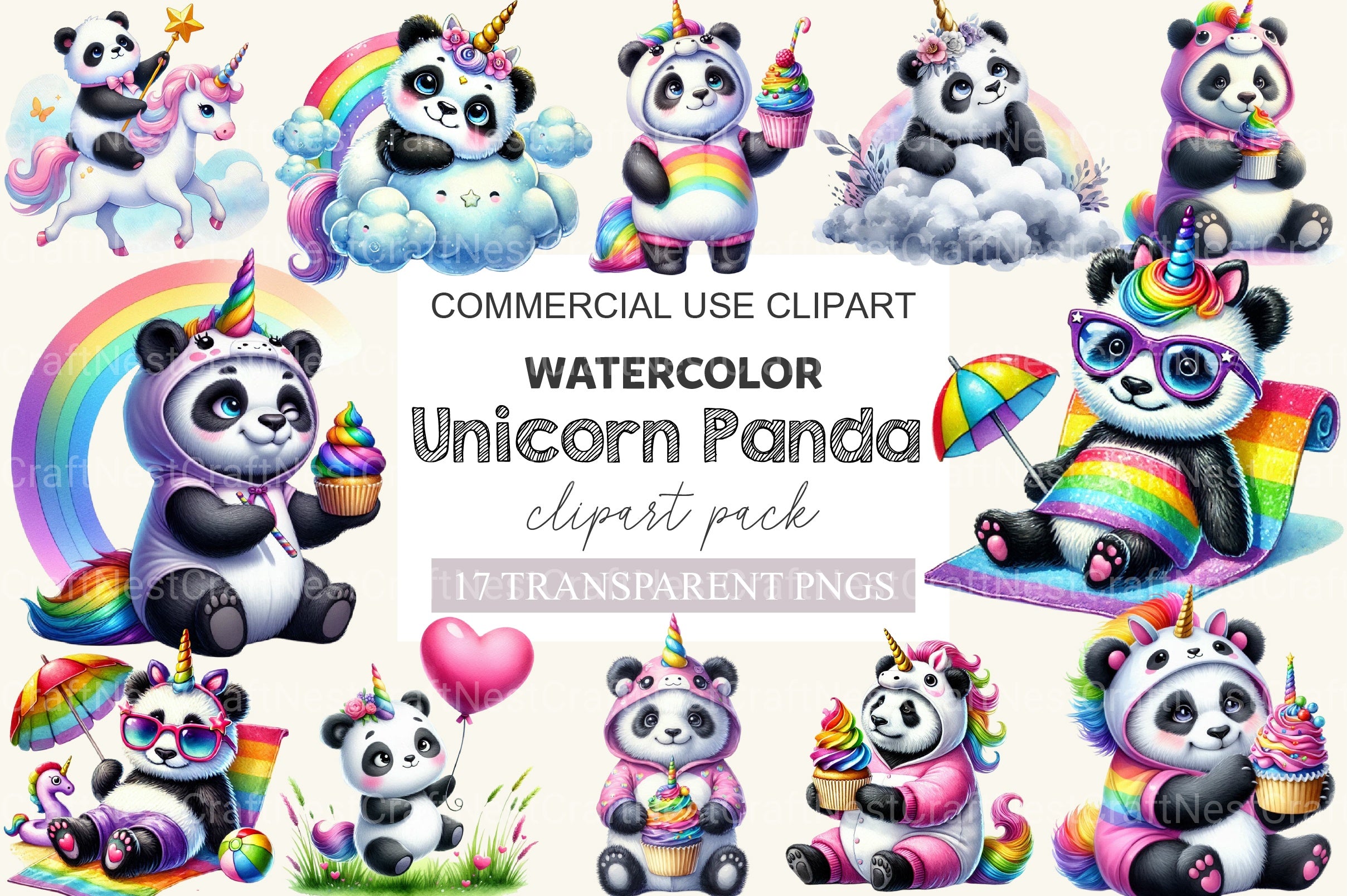 Unicorn Panda Clipart Bundle 1 - CraftNest - Digital Crafting and Art