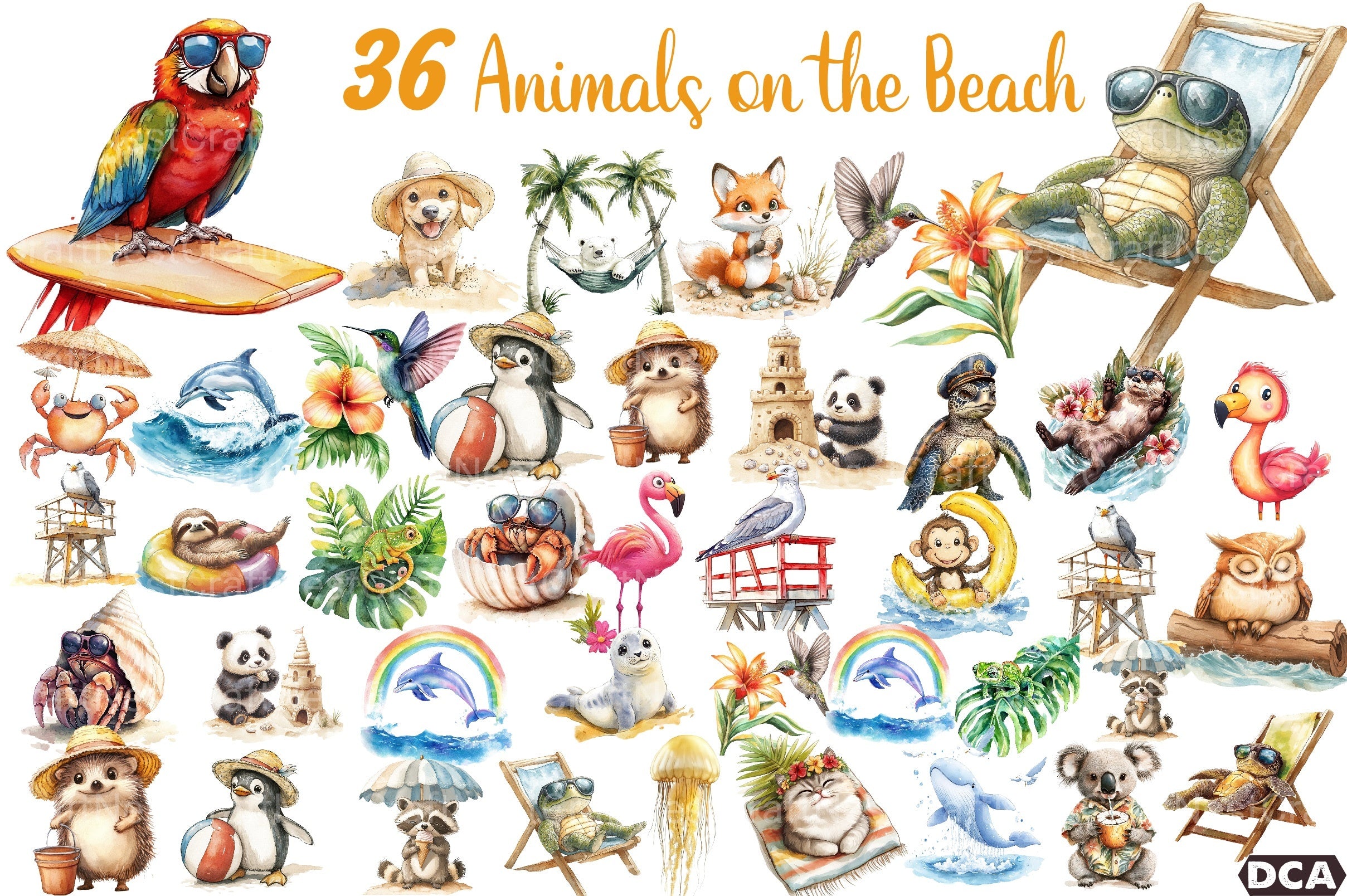 Summer Beach Animals Clipart Bundle - CraftNest - Digital Crafting and Art