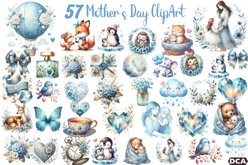 Soft Blue Mother's Day Clipart Bundle - CraftNest - Digital Crafting and Art