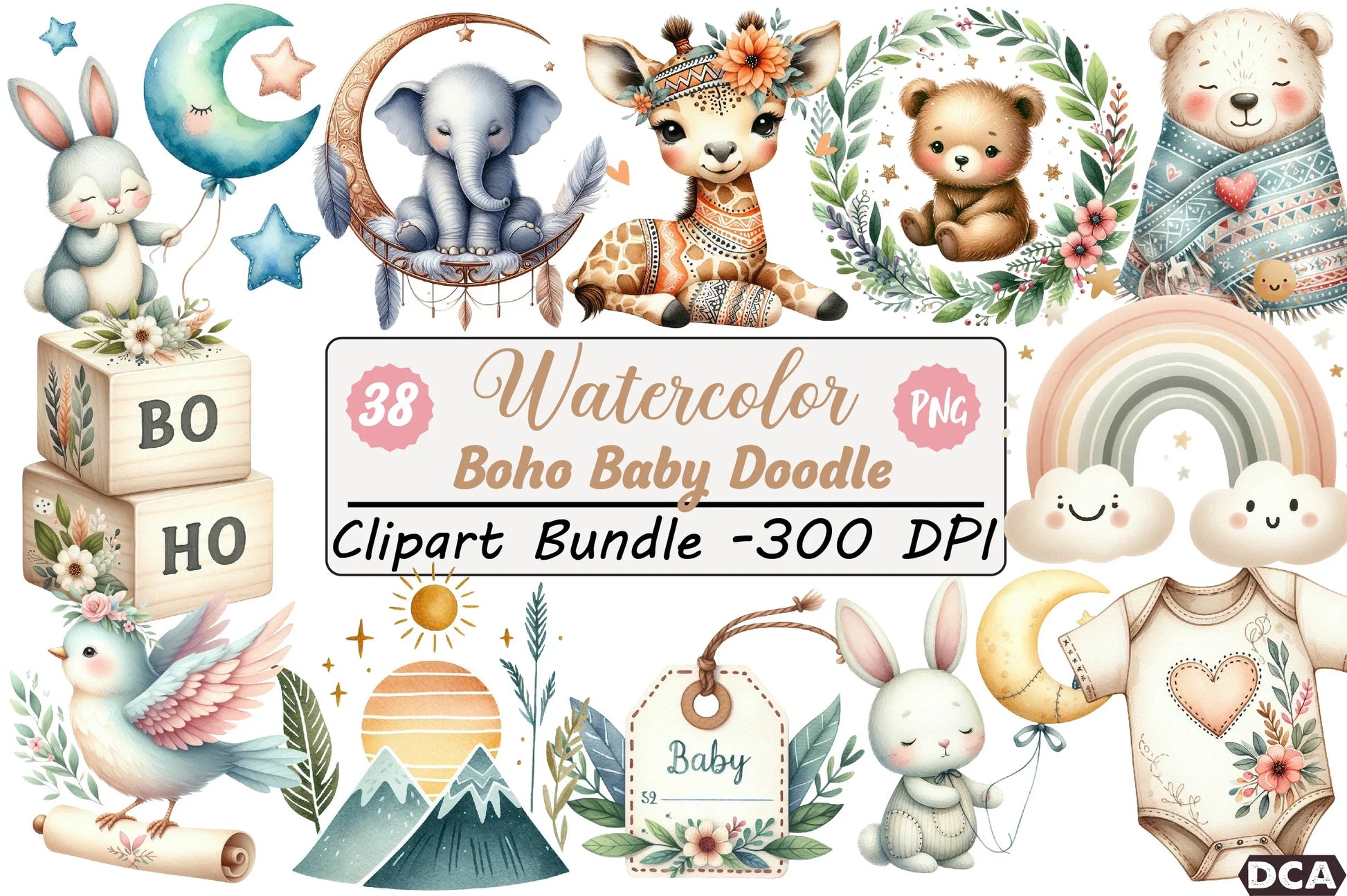 Boho Baby Doodle Clipart Bundle - CraftNest - Digital Crafting and Art