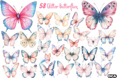 Blush Blue Glitter Butterflies Clipart Bundle - CraftNest - Digital Crafting and Art