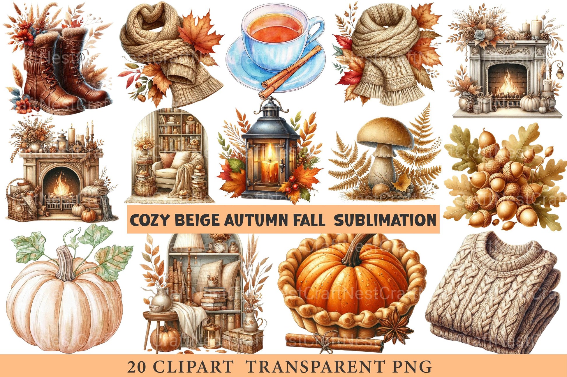 Cozy Beige Autumn Clipart - CraftNest - Digital Crafting and Art