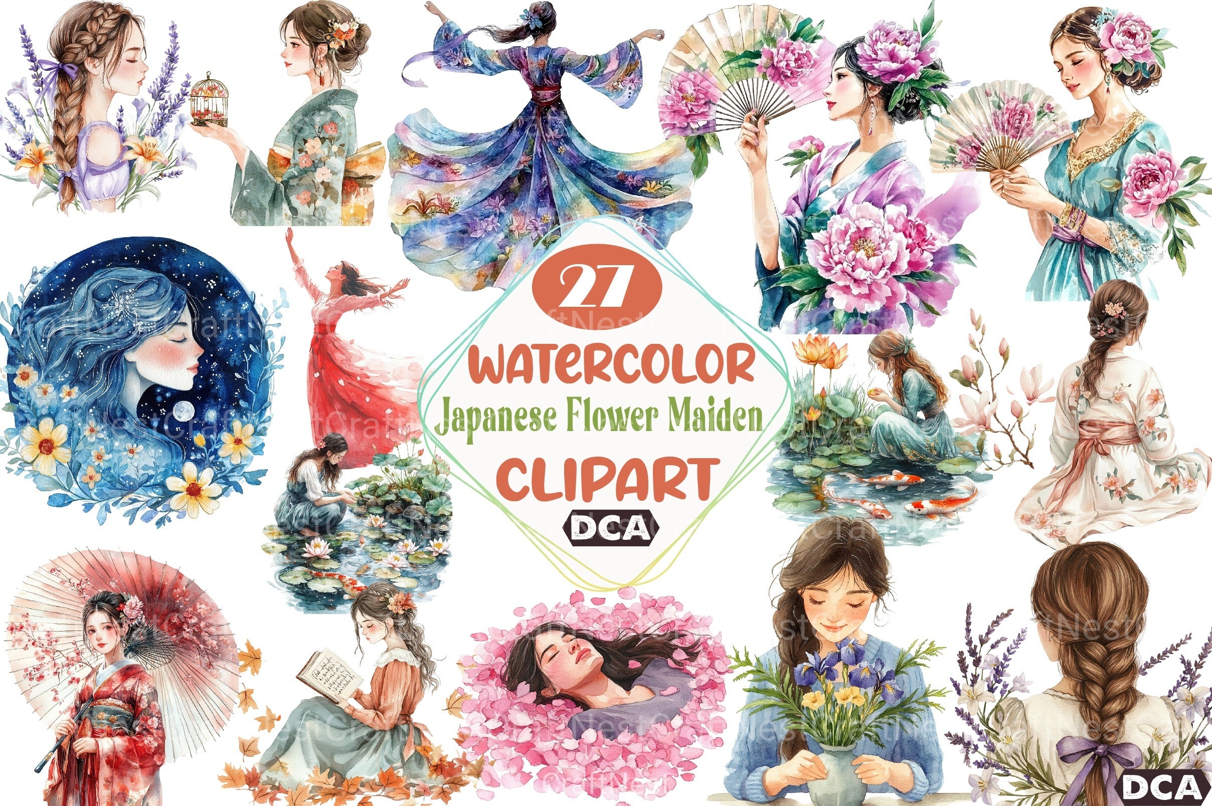 Japanese Flower Maiden Clipart Bundle - CraftNest - Digital Crafting and Art