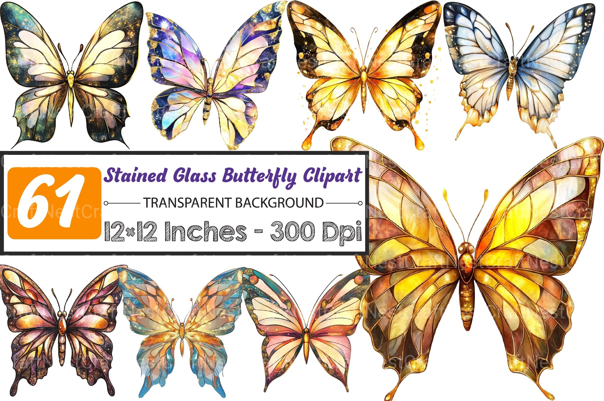 Stained Glass Butterfly Clipart Bundle 1 - CraftNest - Digital Crafting and Art