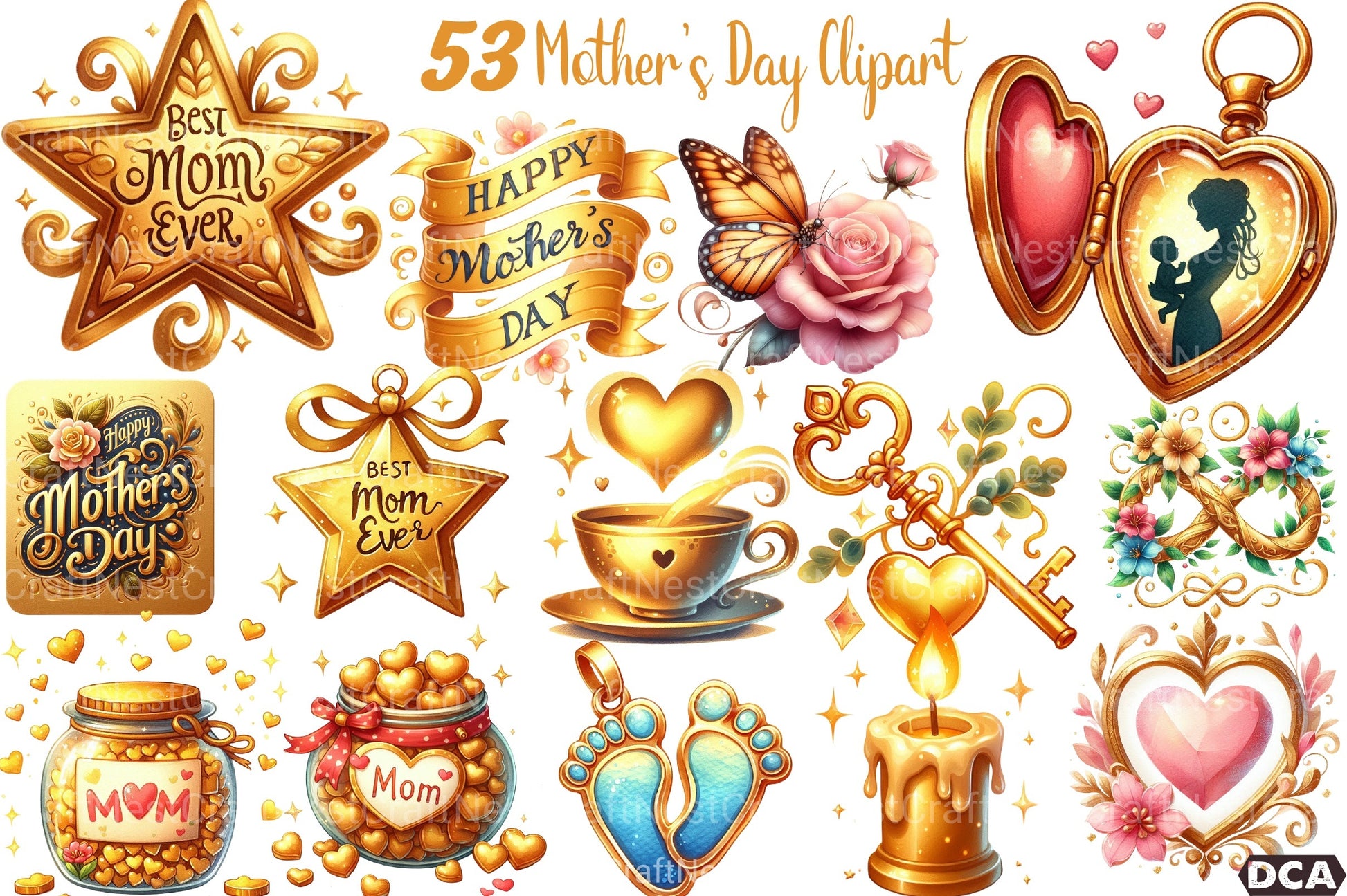 Golden Mother's Day Clipart Bundle 4 - CraftNest - Digital Crafting and Art