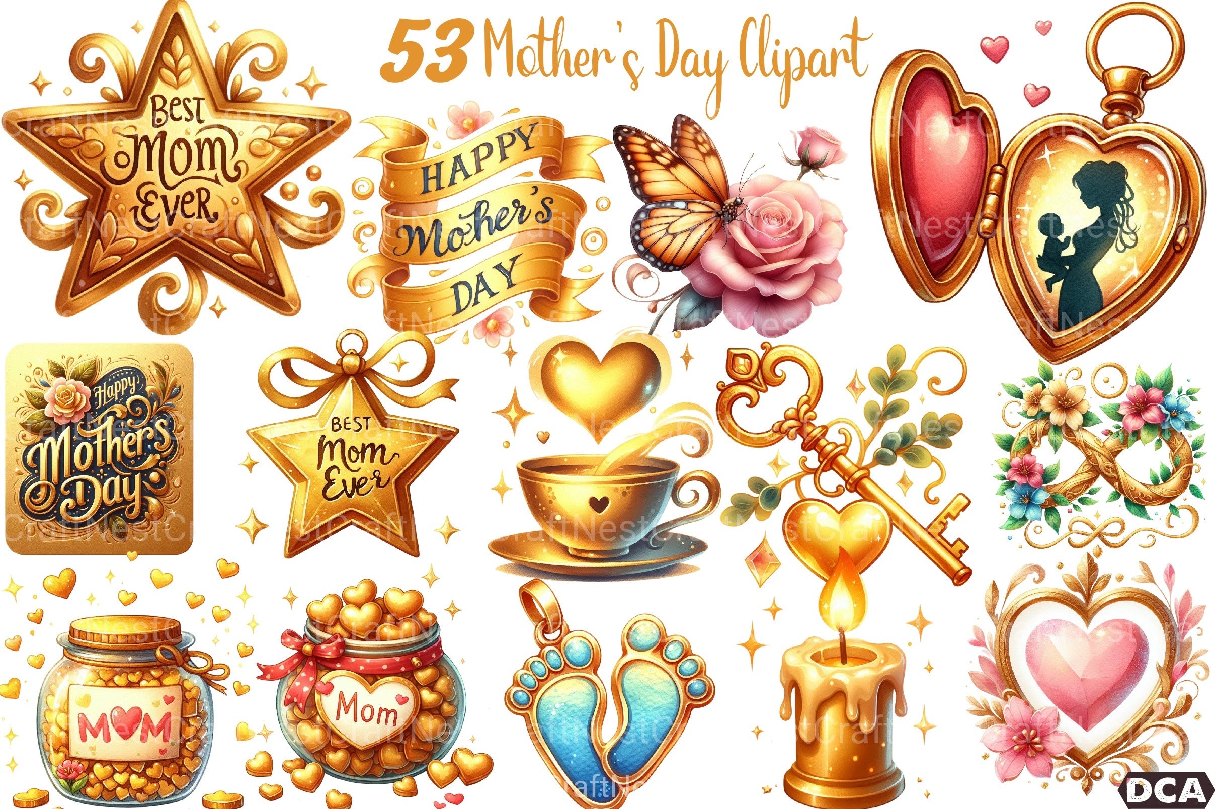 Golden Mother's Day Clipart Bundle 4 - CraftNest - Digital Crafting and Art