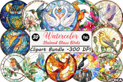 Round Stained Glass Birds Clipart Bundle 4 - CraftNest - Digital Crafting and Art