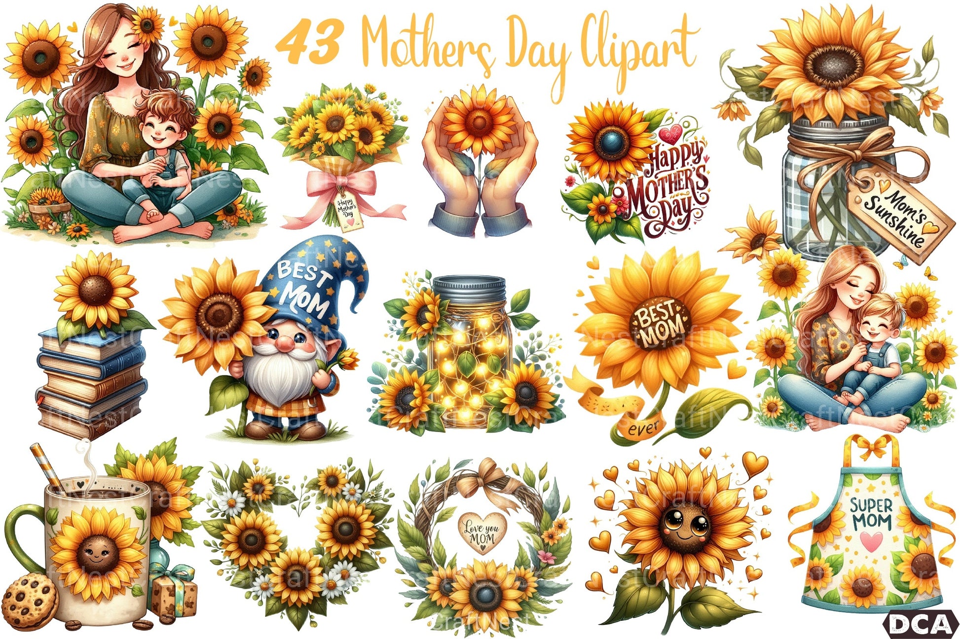 Sunflower Mother's Day Clipart Bundle 19 - CraftNest - Digital Crafting and Art