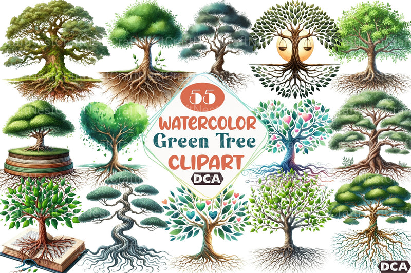 Green Tree with Roots Clipart Bundle - CraftNest - Digital Crafting and Art