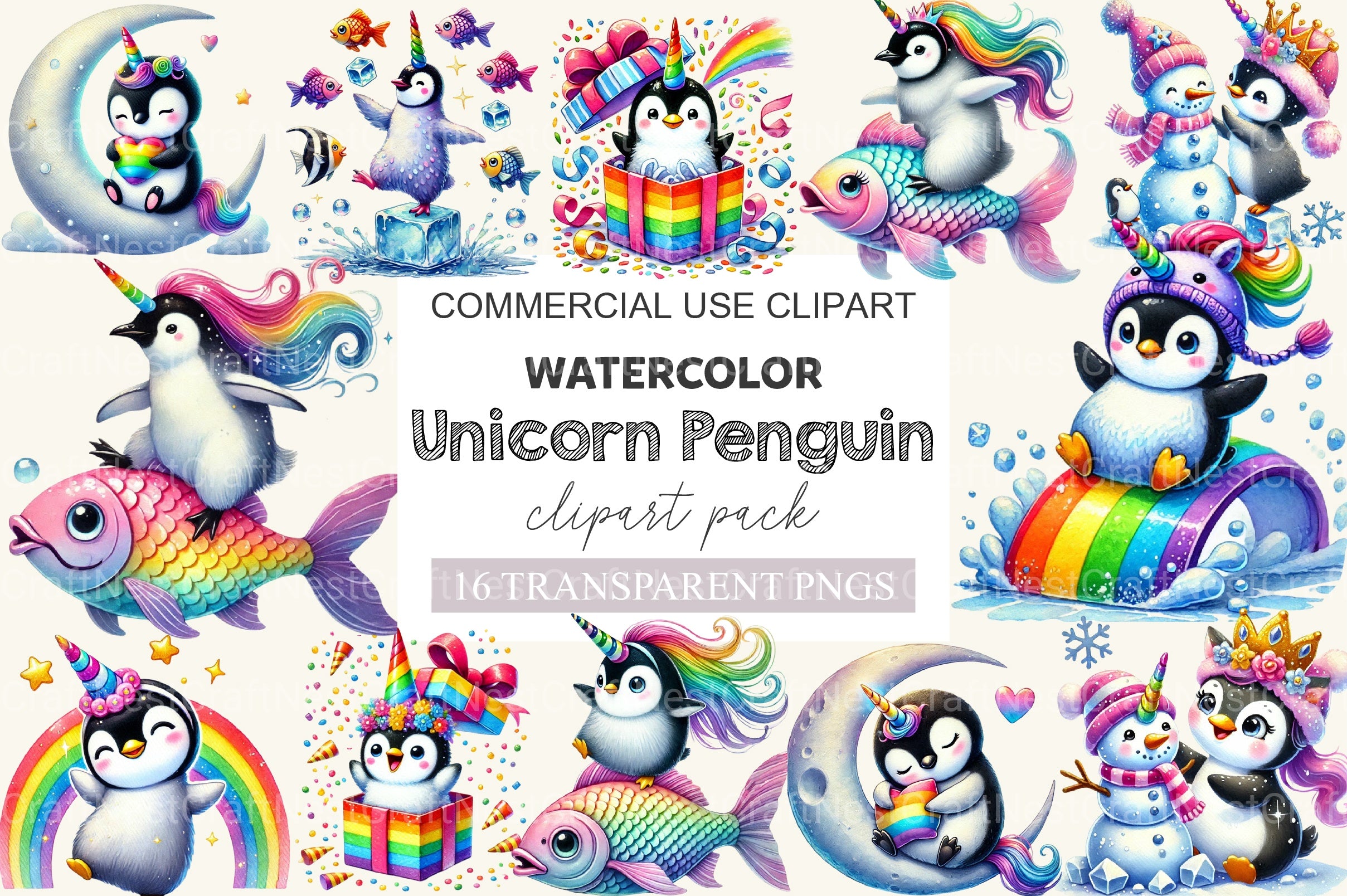 Unicorn Penguin Clipart Bundle 2 - CraftNest - Digital Crafting and Art