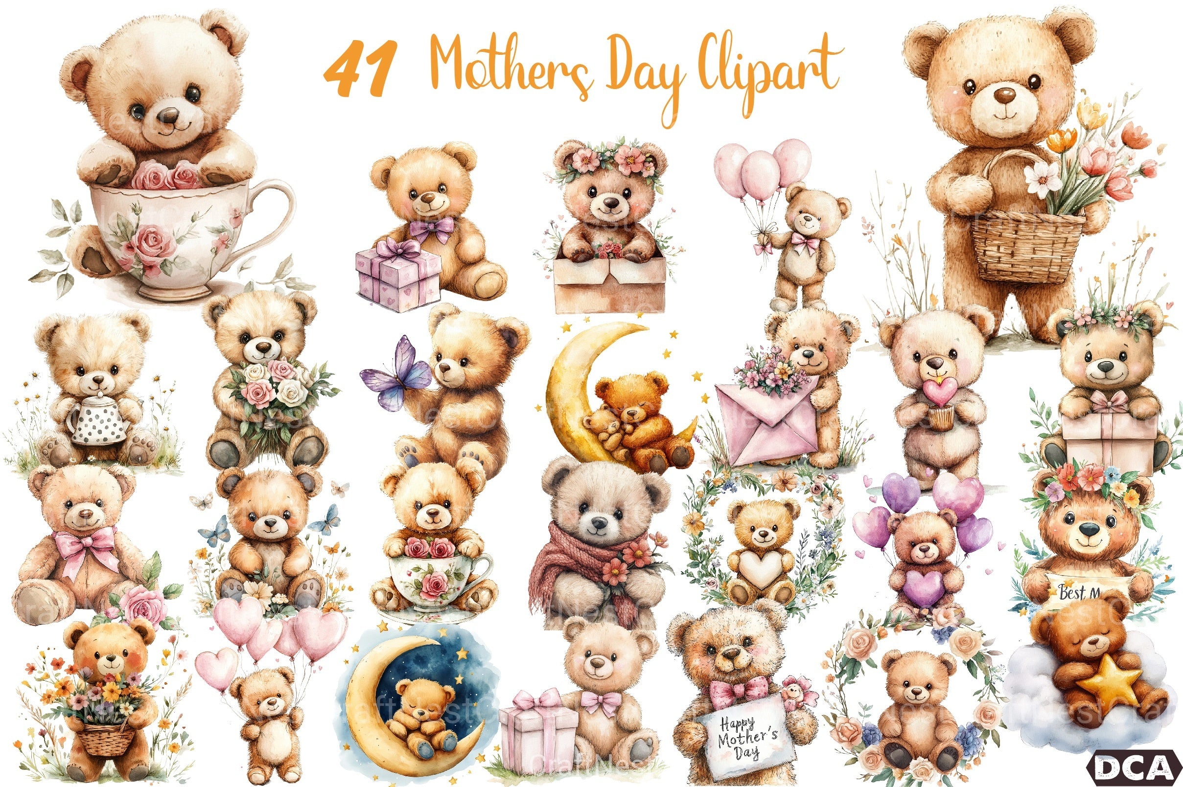 Mother's Day Teddy Bear Clipart Bundle 1 - CraftNest - Digital Crafting and Art