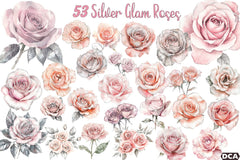 Blush and Silver Glam Roses Clipart Bundle 4 - CraftNest - Digital Crafting and Art
