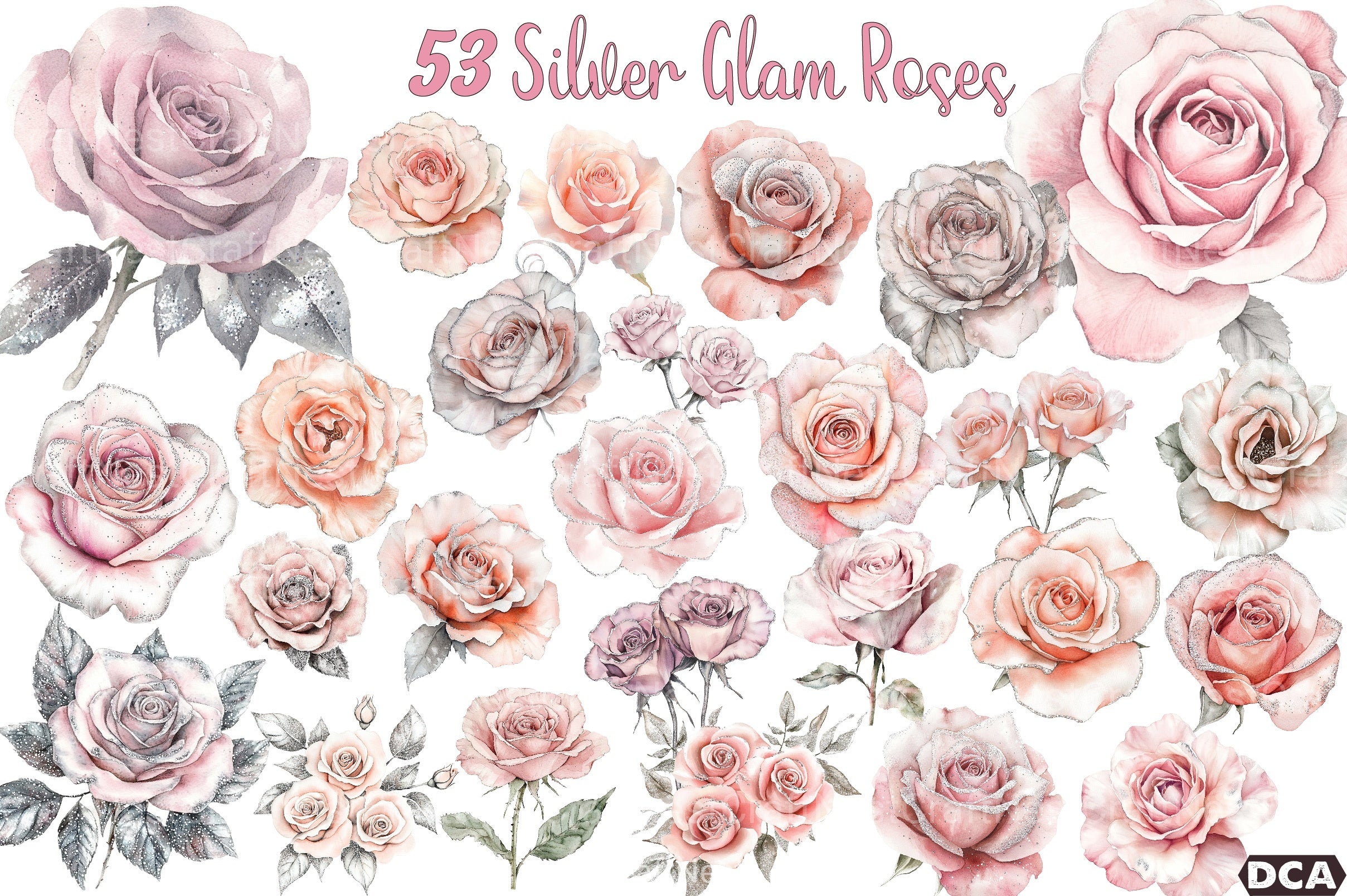 Blush and Silver Glam Roses Clipart Bundle 4 - CraftNest - Digital Crafting and Art