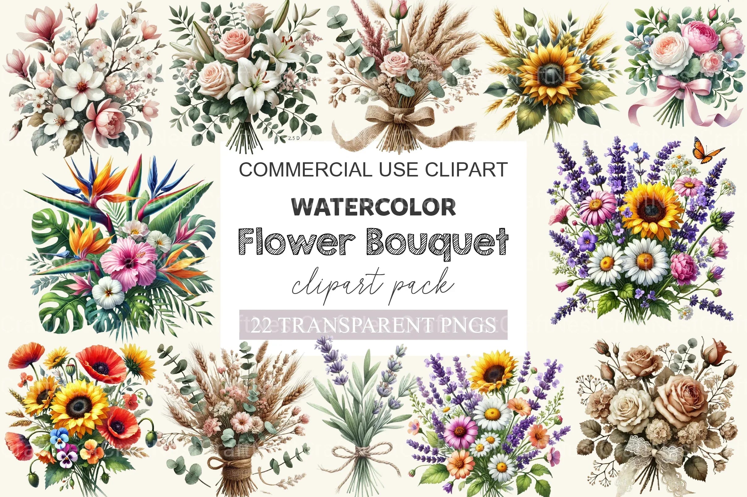 Flower Bouquet Clipart Bundle - CraftNest - Digital Crafting and Art
