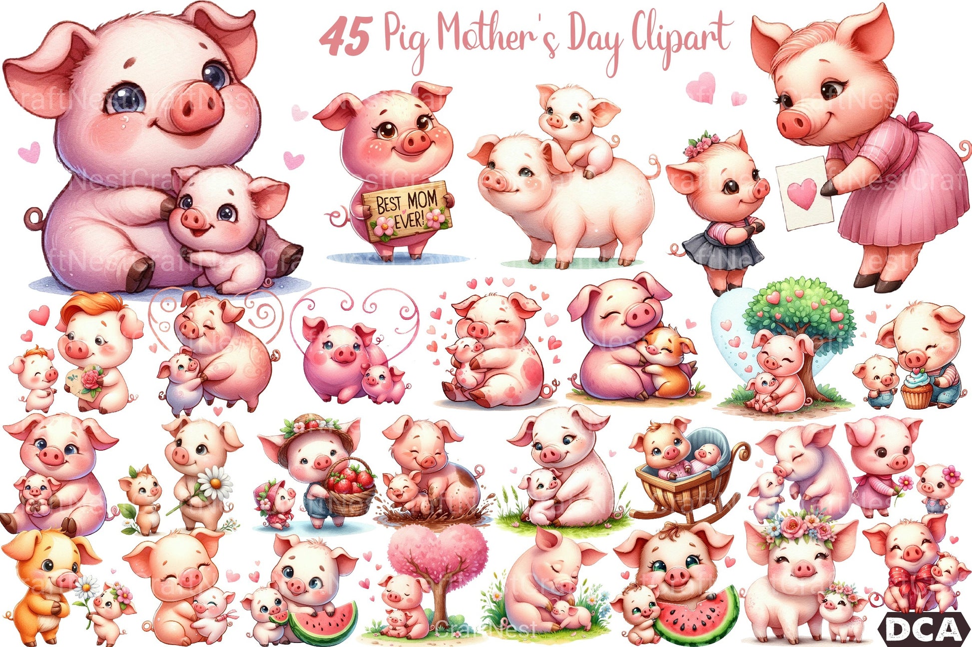 Pig Mother's Day Clipart Bundle - CraftNest - Digital Crafting and Art