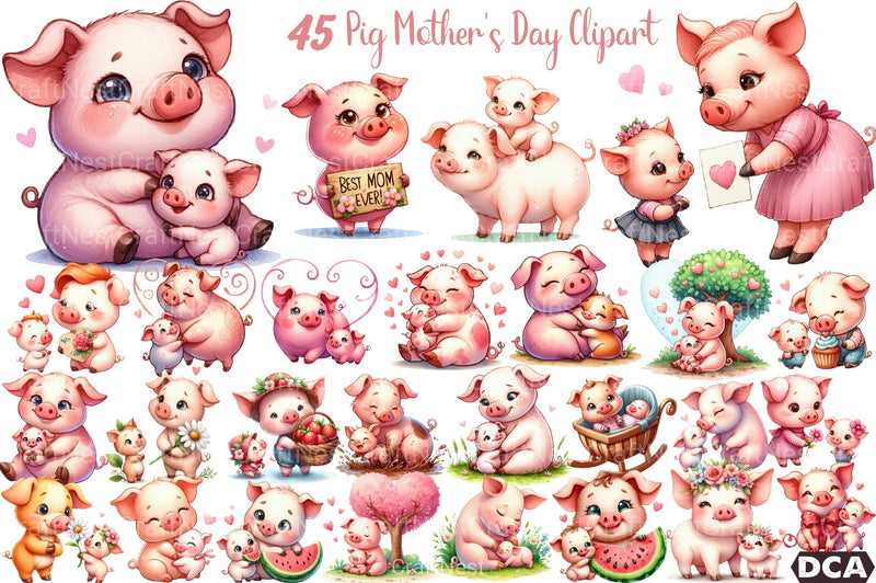 Pig Mother's Day Clipart Bundle - CraftNest - Digital Crafting and Art