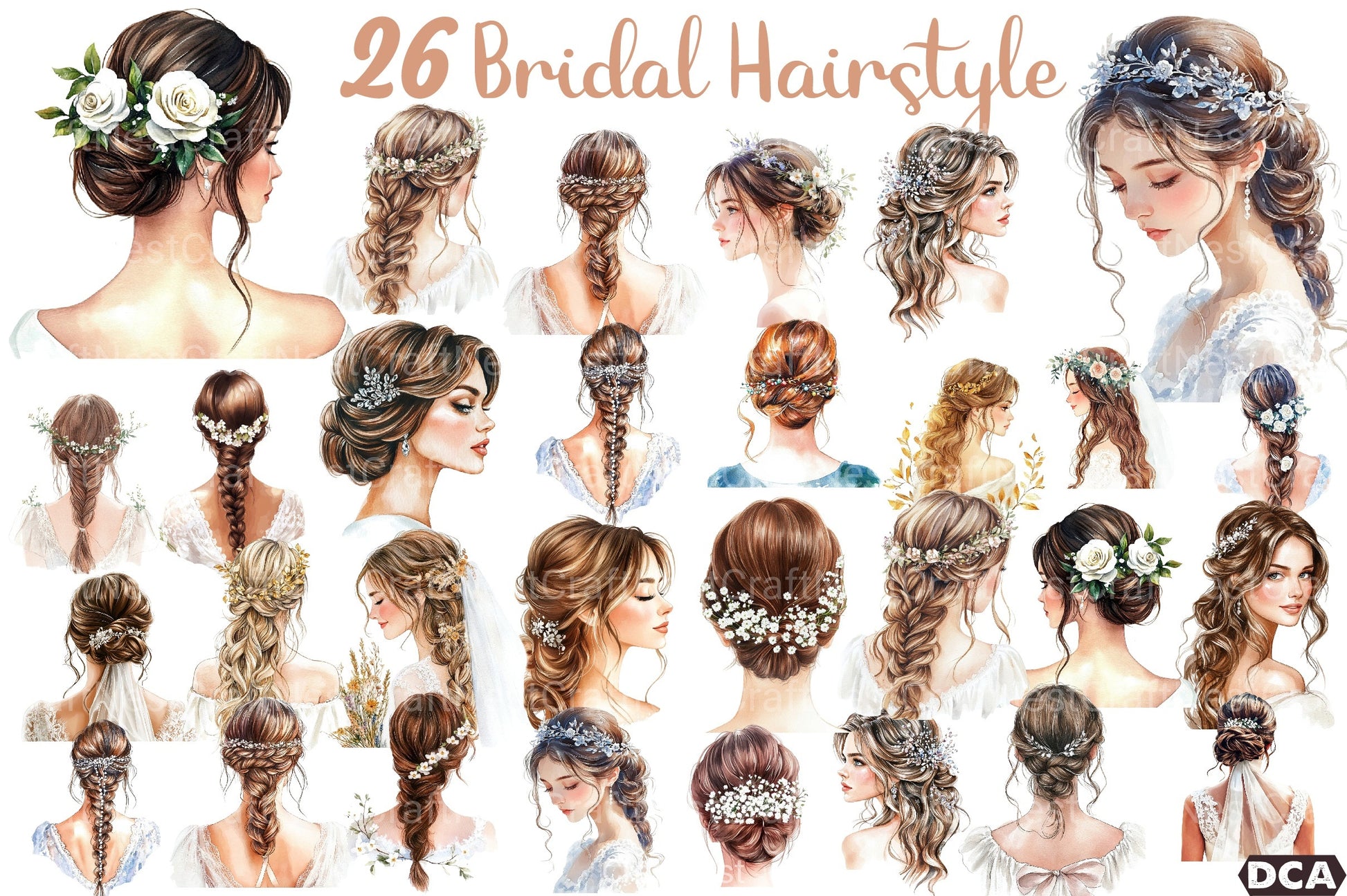 Beautiful Bridal Hairstyle Clipart Bundle - CraftNest - Digital Crafting and Art