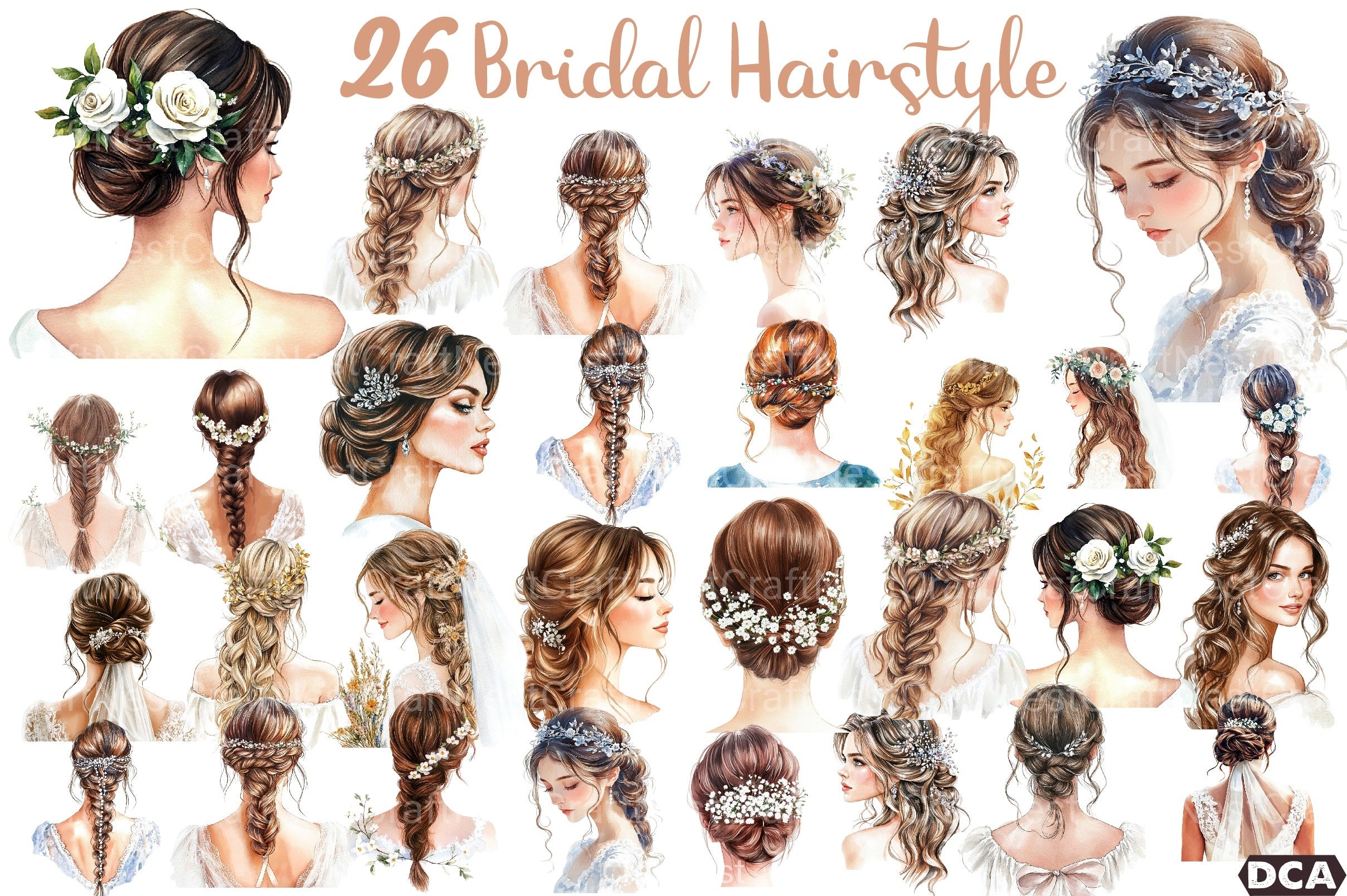 Beautiful Bridal Hairstyle Clipart Bundle - CraftNest - Digital Crafting and Art
