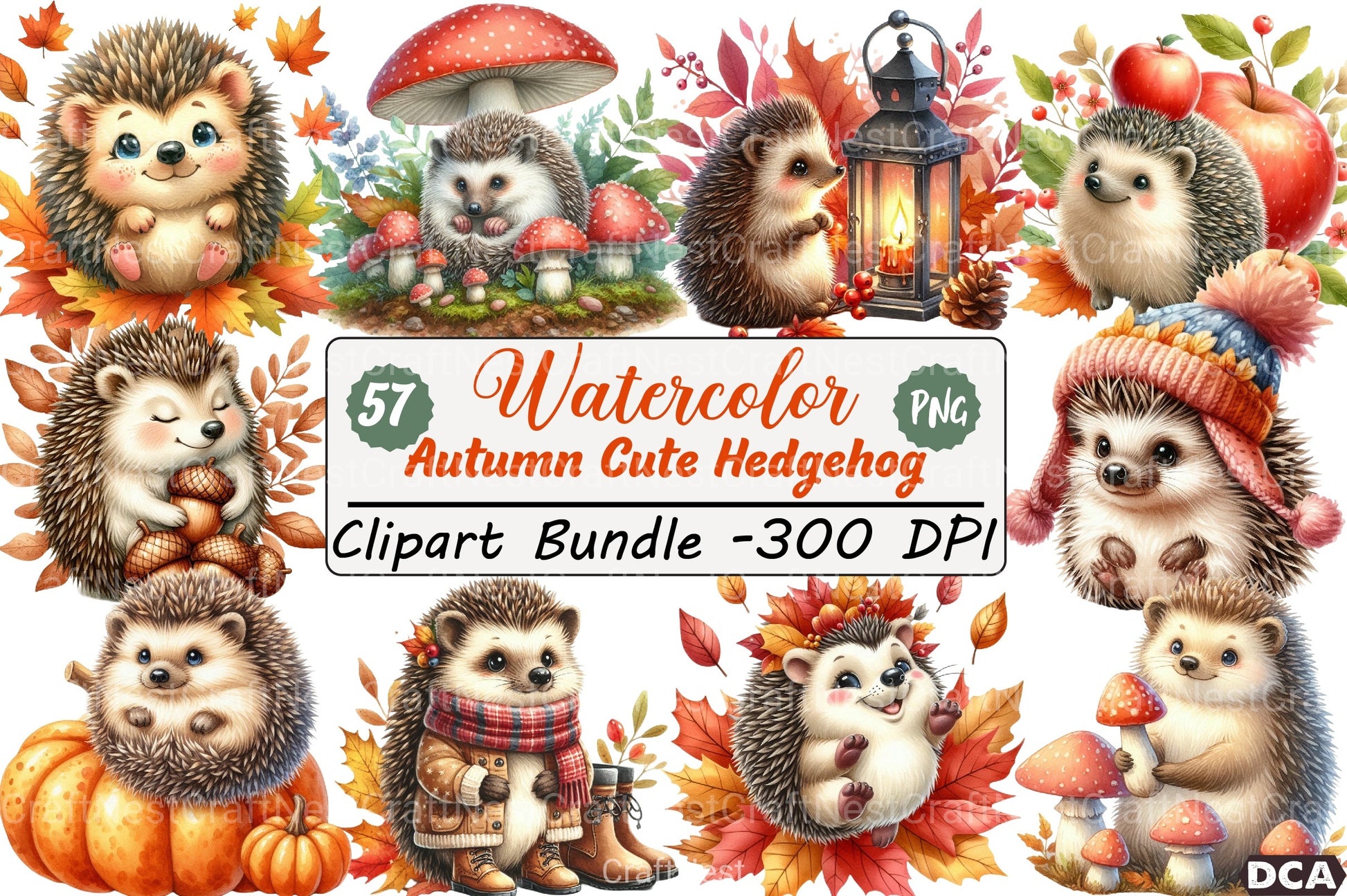 Autumn Hedgehog Clipart Bundle - CraftNest - Digital Crafting and Art