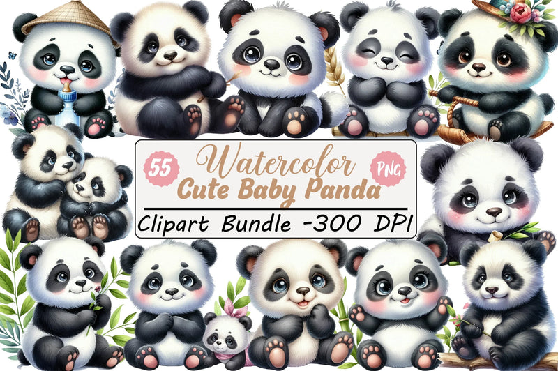 Cute Baby Panda Clipart Bundle - CraftNest - Digital Crafting and Art