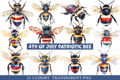 4th Of July Patriotic Bee Clipart Bundle - CraftNest - Digital Crafting and Art