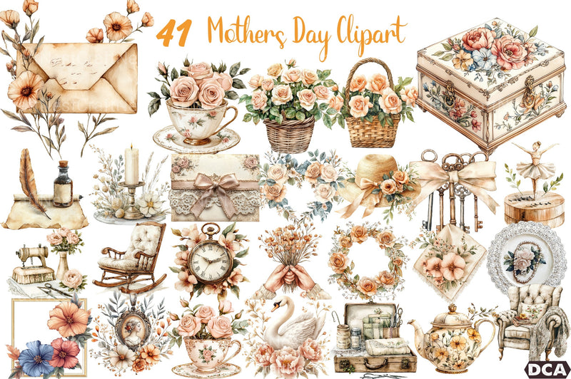 Vintage Beige Mother's Day Clipart Bundle - CraftNest - Digital Crafting and Art
