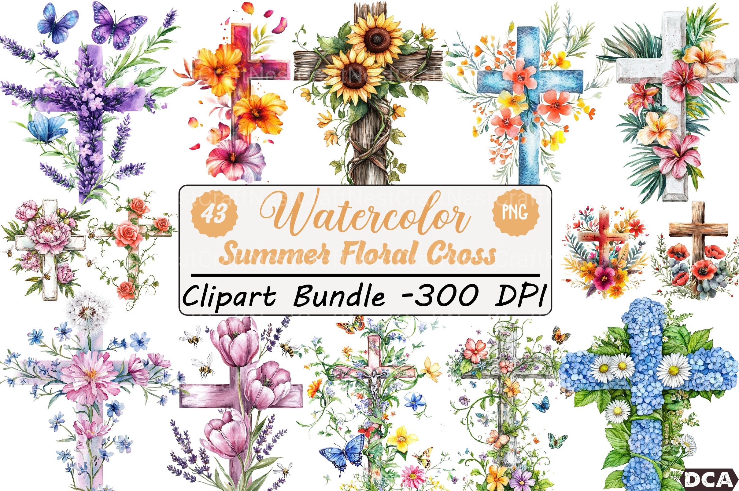 Summer Floral Cross Clipart Bundle 35 - CraftNest - Digital Crafting and Art