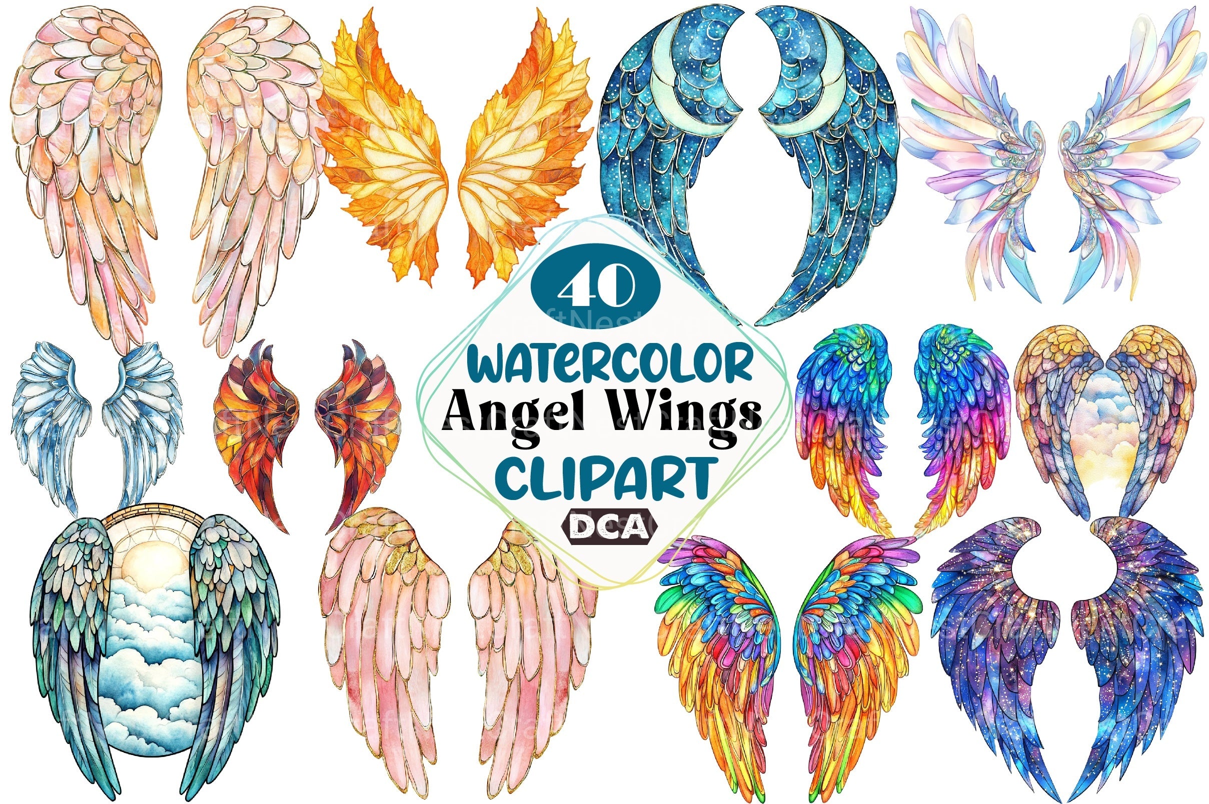 Stained Glass Angel Wings Clipart Bundle 4 - CraftNest - Digital Crafting and Art
