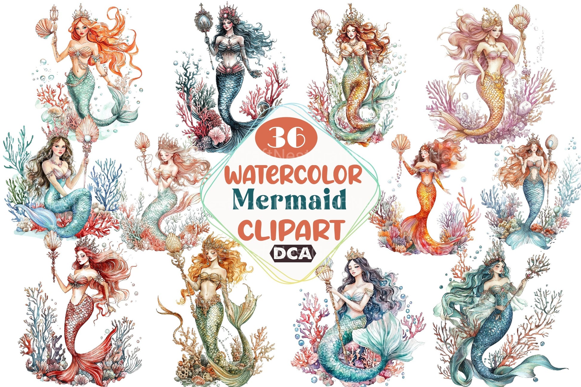 Mermaid Clipart Bundle 55 - CraftNest - Digital Crafting and Art