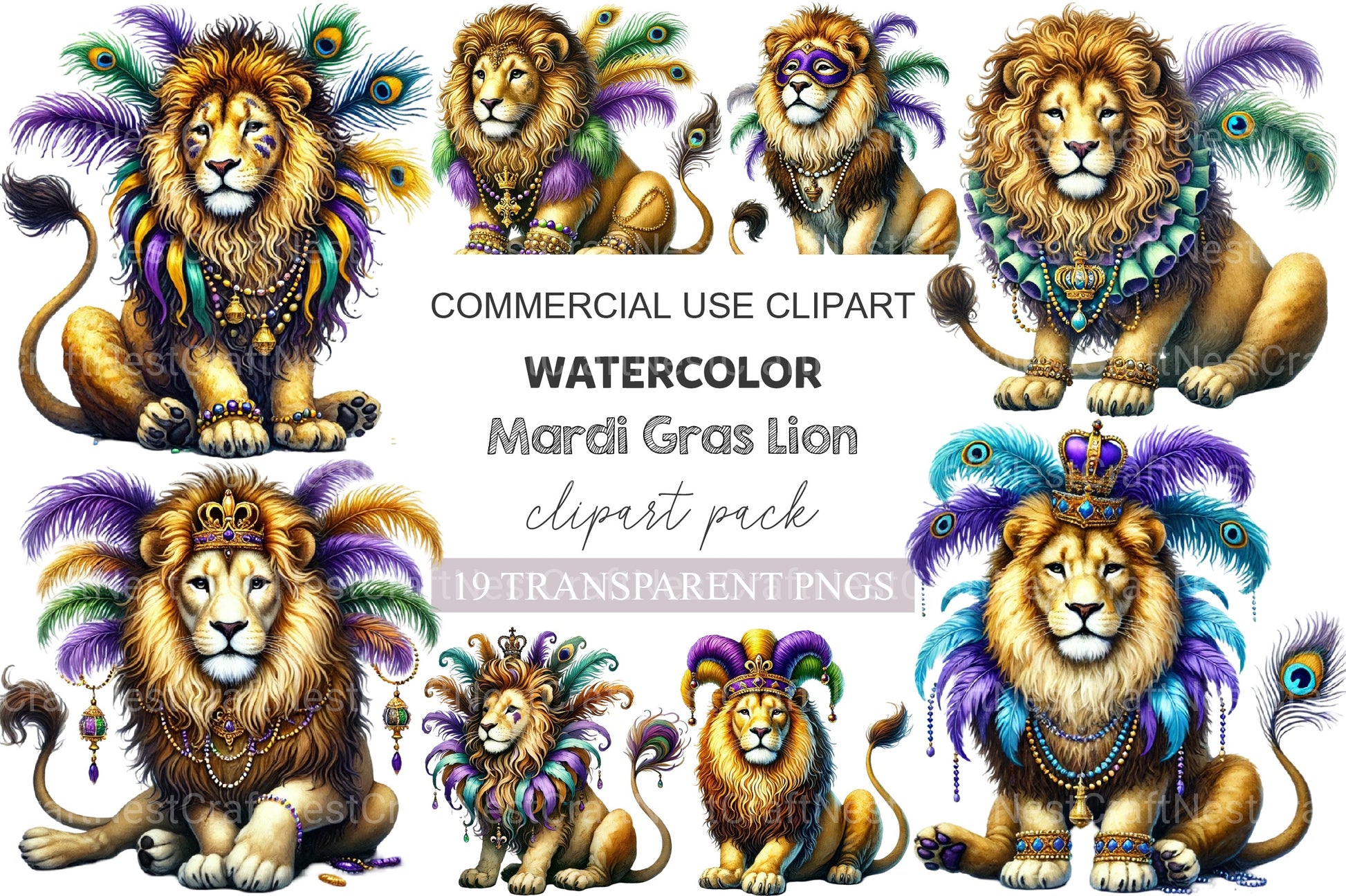 Mardi Gras Lion Clipart Bundle - CraftNest - Digital Crafting and Art
