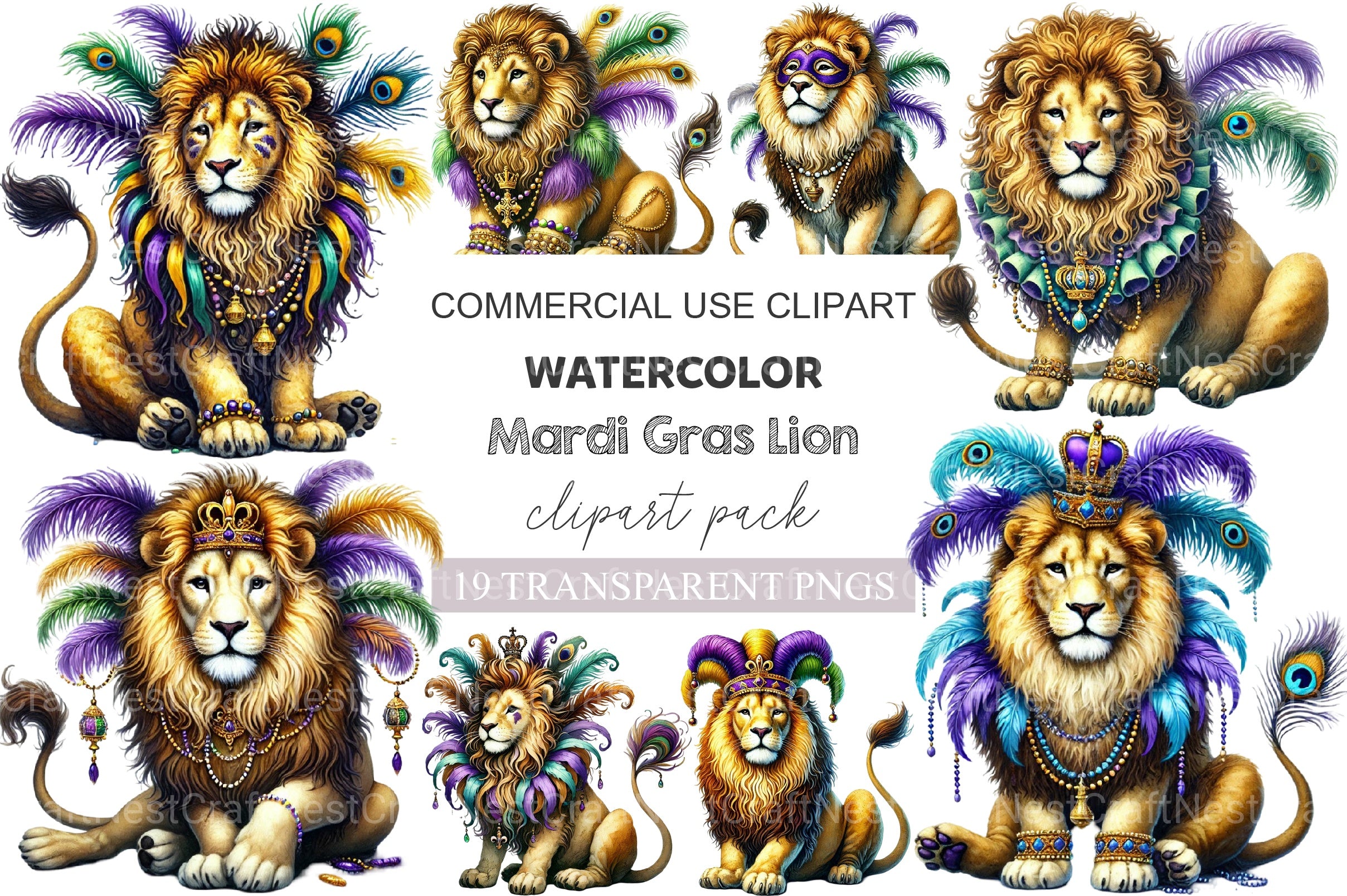 Mardi Gras Lion Clipart Bundle - CraftNest - Digital Crafting and Art