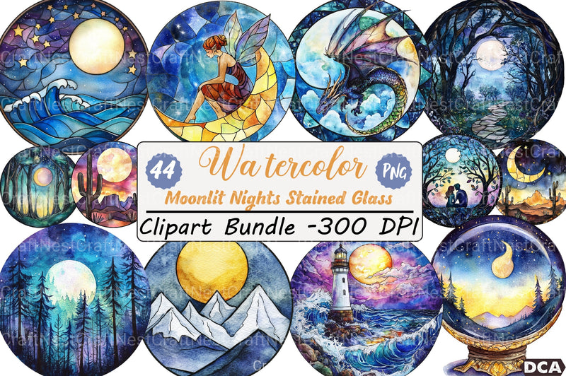 Round Moonlit Nights Stained Glass Clipart Bundle 4 - CraftNest - Digital Crafting and Art